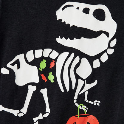 Family Matching! Glow in the Dark Dinosaur Skeleton Halloween Pumpkin Pajamas