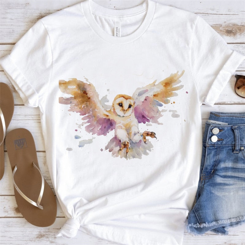 Artsy Tees & Watercolor Owls & Flowers Short Sleeve T-shirts