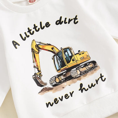 2-Piece Fall/Winter Outfits! Boy's "A Little Dirt Never Hurt" Excavator Sweatshirt & Pants Sets