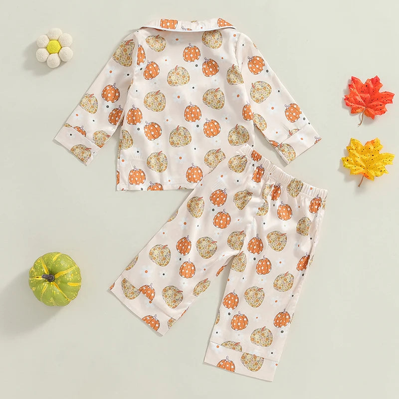 Halloween Pajamas! Girl’s Pumpkin Long Sleeve Tops & Pants Sets