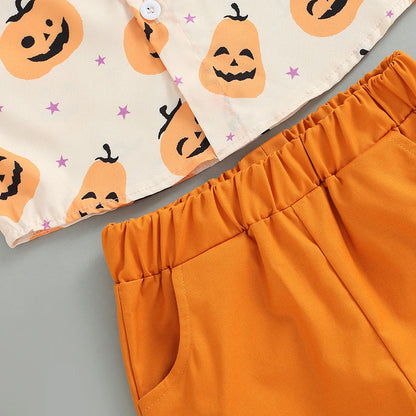 3-Piece Halloween Outfits! Boy’s Short Sleeve Ghost, Pumpkin, Onesie, Shorts & Bow-Tie Sets