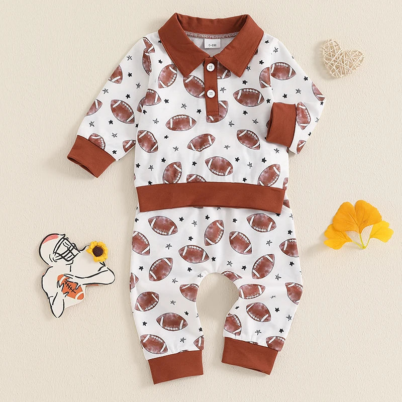 2-Piece Fall / Winter Outfits! Boy's Long Sleeve Button-Up Collar Football Shirt & Pants Sets