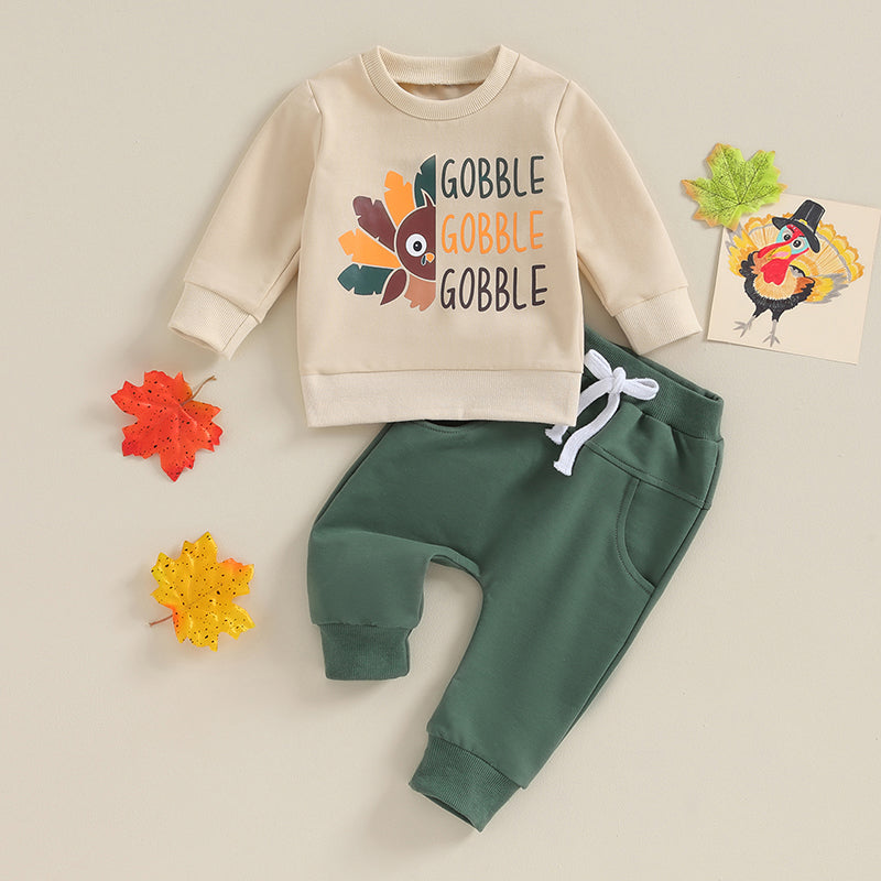 2-Piece Thanksgiving Outfits! Boy’s Long Sleeve Turkey Sweatshirt & Pants Sets