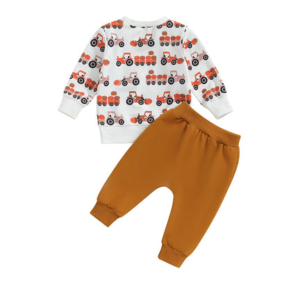 2-piece Sets! Boy's Pumpkin Tractor Fall Sweatshirts & Sweatpants Outfits