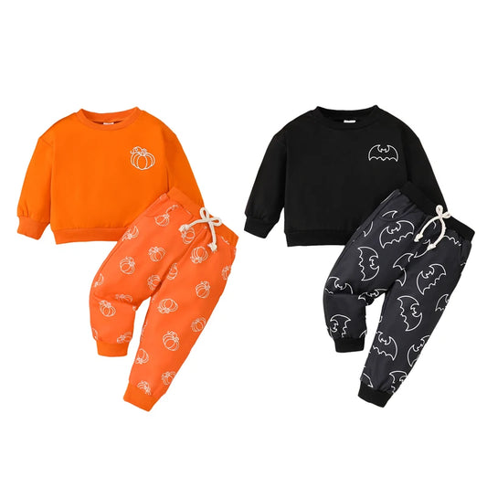 Boy's & Girl's 2-Piece Halloween Bat & Pumpkin Sweatshirt & Pants Sets