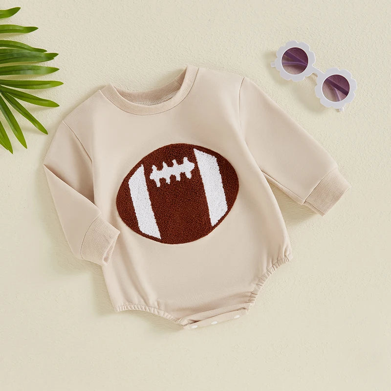 Boy's Football Embroidered Sweatshirt Rompers