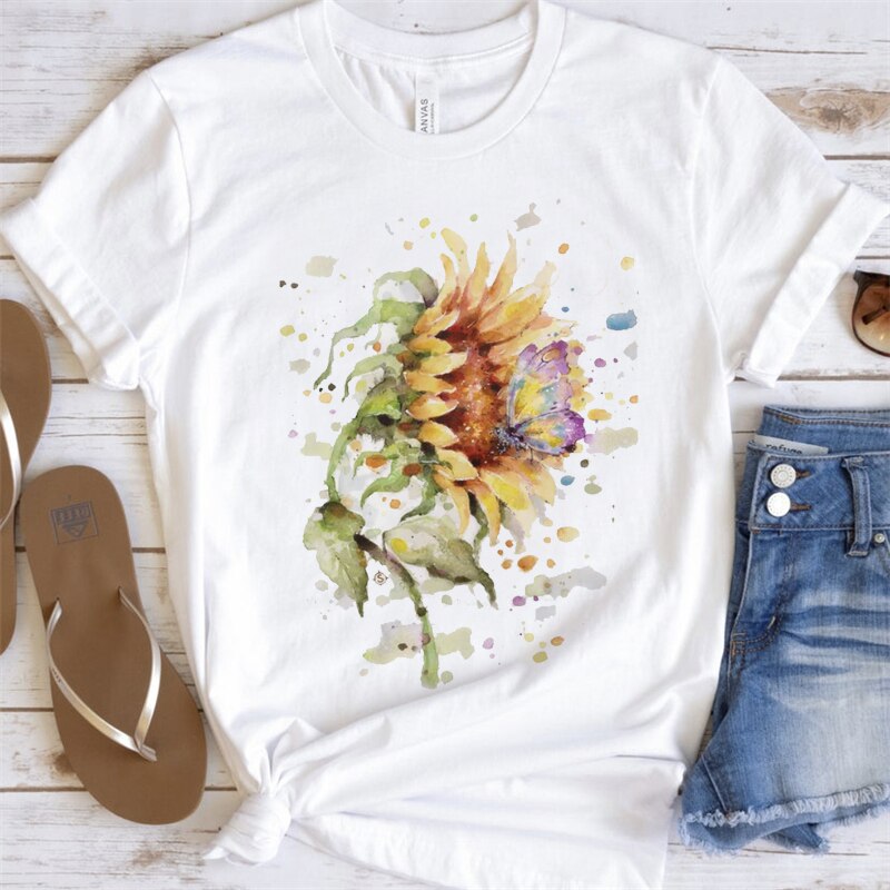 Artsy Tees & Watercolor Nature Antlers & Flowers Short Sleeve T-shirts