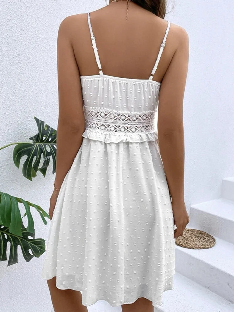 Sleeveless White Jacquard Mini Dress
