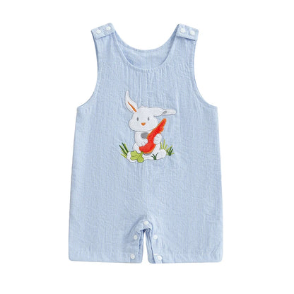 Girl's & Boy's Striped Embroidered Easter Bunny, Truck, Carrot Overall Jumpsuits