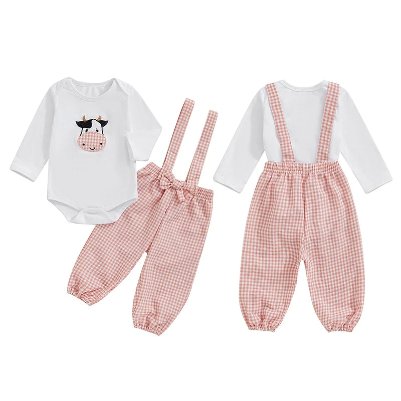 2-Piece Fall Outfits! Girl’s & Boy’s Long Sleeve Rompers & Suspender Pants Sets