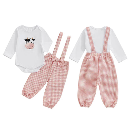 2-Piece Fall Outfits! Girl’s & Boy’s Long Sleeve Rompers & Suspender Pants Sets