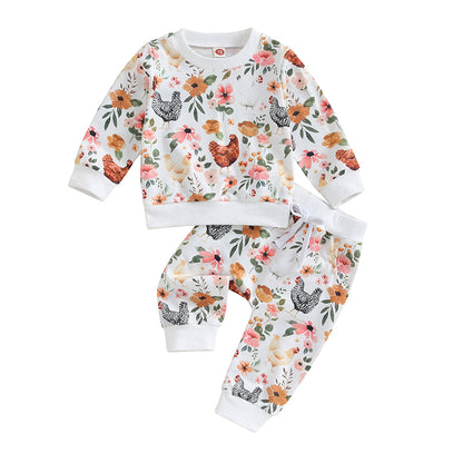 2-Piece Fall Outfits! Girl’s Floral Long Sleeve Top & Pants Sets