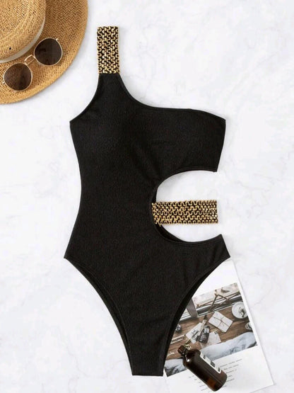 Single Shoulder Hollow Swimwear Push Up Black Swimsuit ForMonokini One Piece Summer Beach Bathing Suit