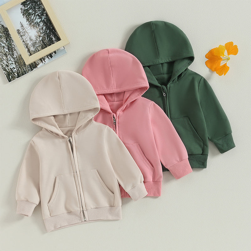 Boy's & Girl's Solid Hooded Zip Jackets