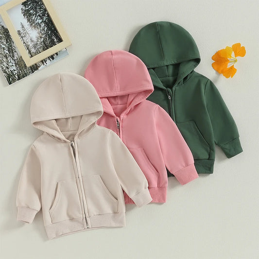 Boy's & Girl's Solid Hooded Zip Jackets