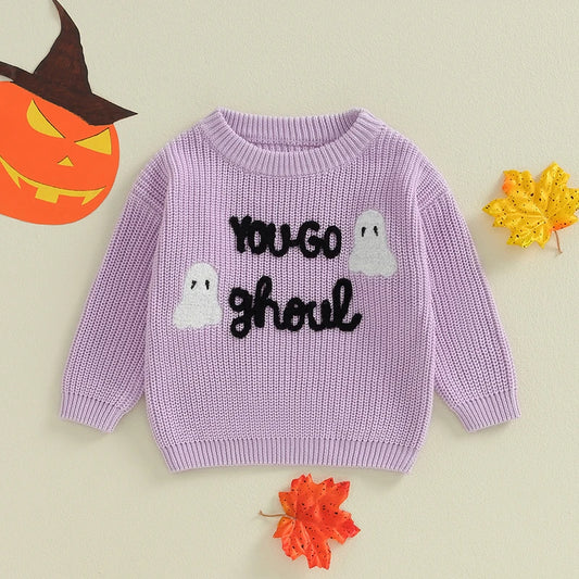 Girl's Embroidered "You-Go Ghoul" Halloween Sweaters