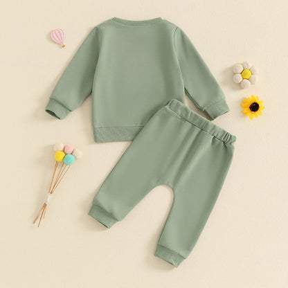 2-Piece Outfits! Girl's Embroidered Rainbow Sweatshirt & Pants Sets