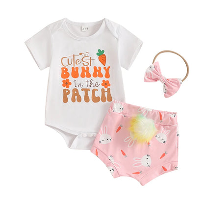 Girl's "Cutest Bunny In The Patch" 3-Piece Easter Outfit Sets