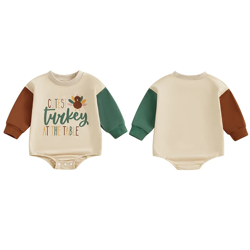 Girl's & Boy's Thanksgiving *Cutest Turkey At The Table* Long Sleeve Onesies