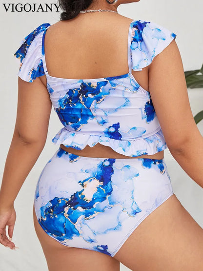 Print Verge Strapped 2 Piece Plus Bikini SetPush Up Swimsuit Backless Bathing Suit