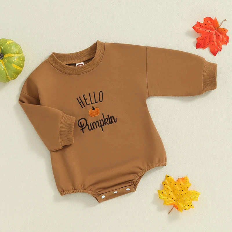 Halloween Rompers! Girl’s & Boy’s Long Sleeve Embroidered Pumpkin Onesies