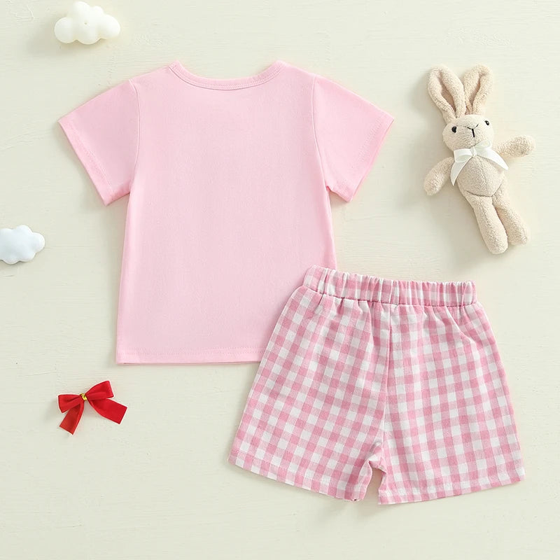 Girl's 2-Piece Easter Bunny Embroidered Tops & Shorts Outfit Sets