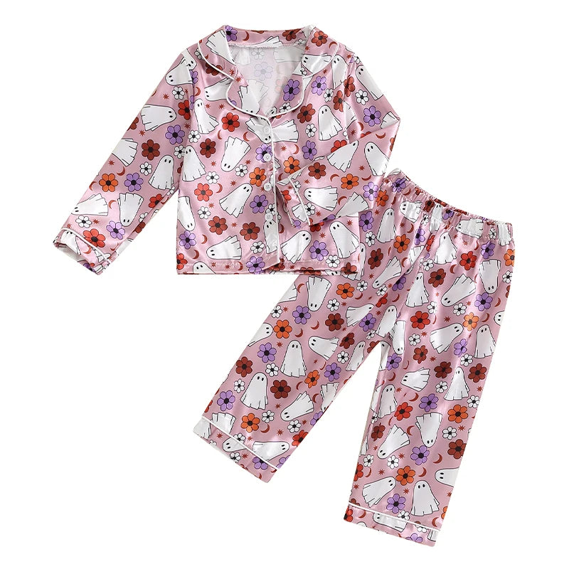 Halloween Pajamas! Girl’s Ghost, Pumpkin, Flower Tops & Pants Sets