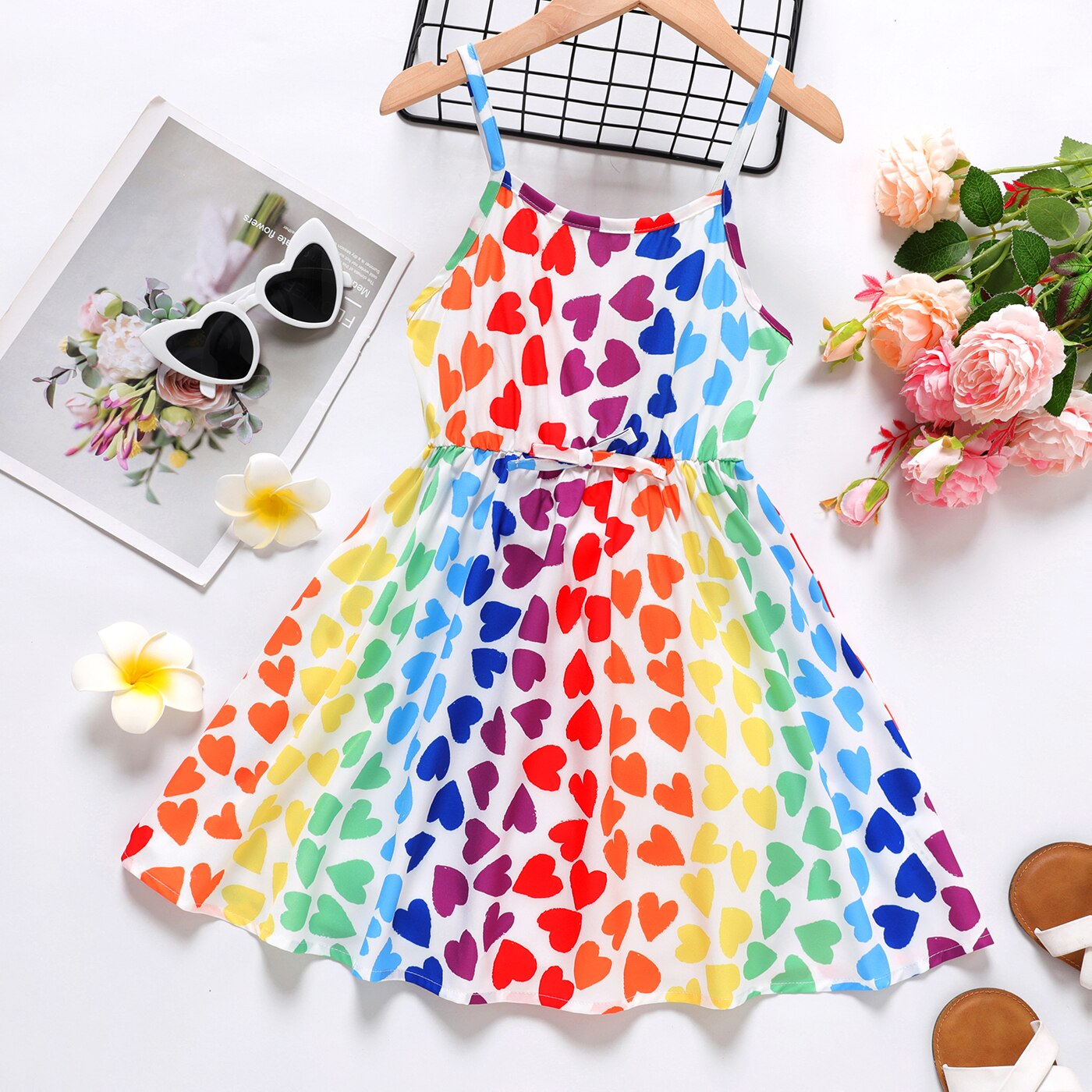 Girls Colorful Heart Slip Dress