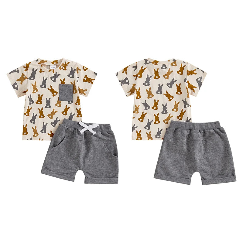 Boy's 2-Piece Easter Bunny Pocket T-Shirt & Shorts Sets