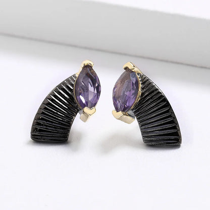 Amethyst Stud Earrings Black & Gold Style