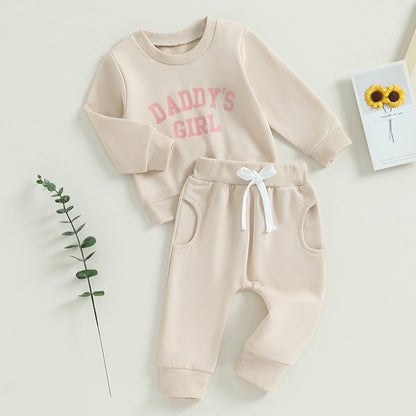 2-Piece Fall / Winter Outfits! Girl’s Letter Print "Daddy's Girl" Sweatshirt & Pants Sets