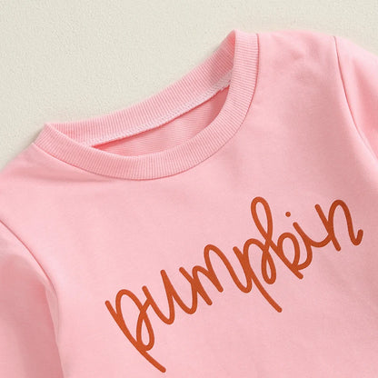 2-Piece Halloween Outfits! Girl’s Long Sleeve Embroidered Pumpkin Sweatshirts & Skirts Sets