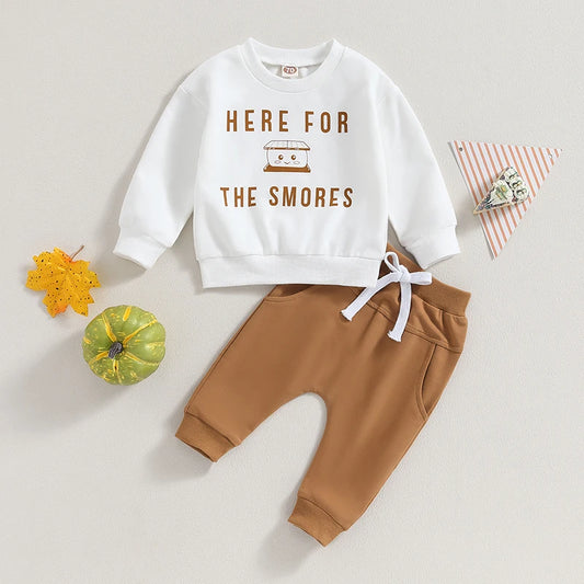 2-piece Thanksgiving Sets! Boy's & Girl's *Here For The Smores* Fall Sweatshirts & Sweatpants Outfits