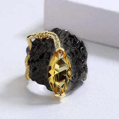 Yellow Zircon Black & Gold Style Rings