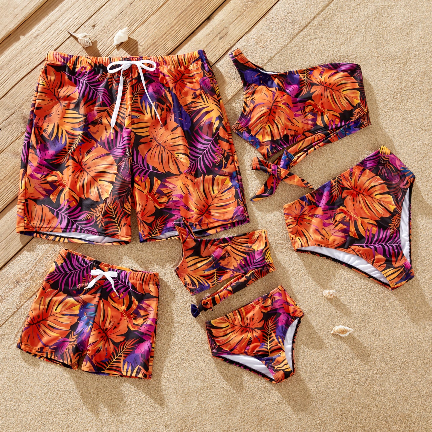 Family Matching! Floral Drawstring Swim Trunks or Bandeau Top High Waist Bikini