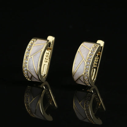 Classic White Earrings Enamel 18k Gold Earrings