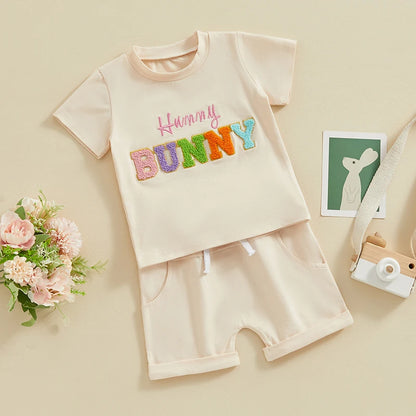 Boy's & Girl's Easter Bunny Embroidered T-Shirt & Shorts Set