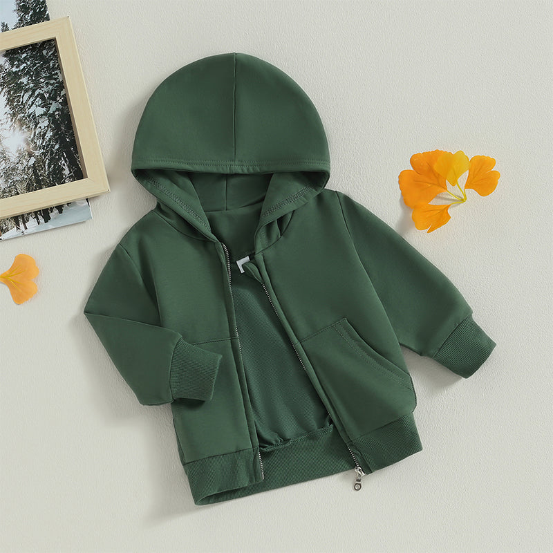 Boy's & Girl's Solid Hooded Zip Jackets