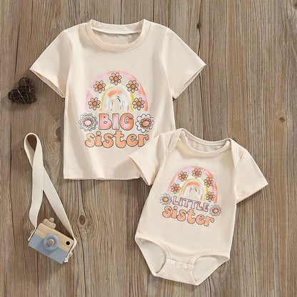 T-Shirts, Fall, Girl’s Short Sleeve Flower Rompers & Bow Sets