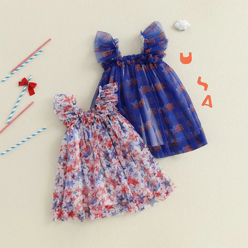 Girl's Tulle Red, White & Blue 4th of July Dresses