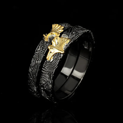 2-Piece Vintage Black & Gold Style Leaf Rings