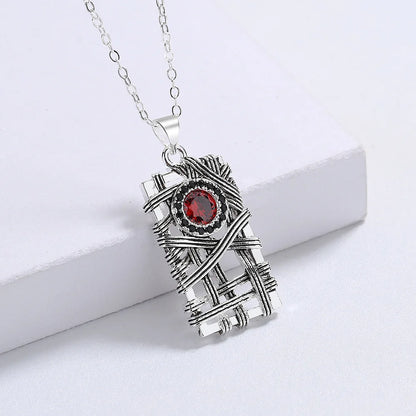 Men's Vintage Geometric Red Zircon Silver Necklaces