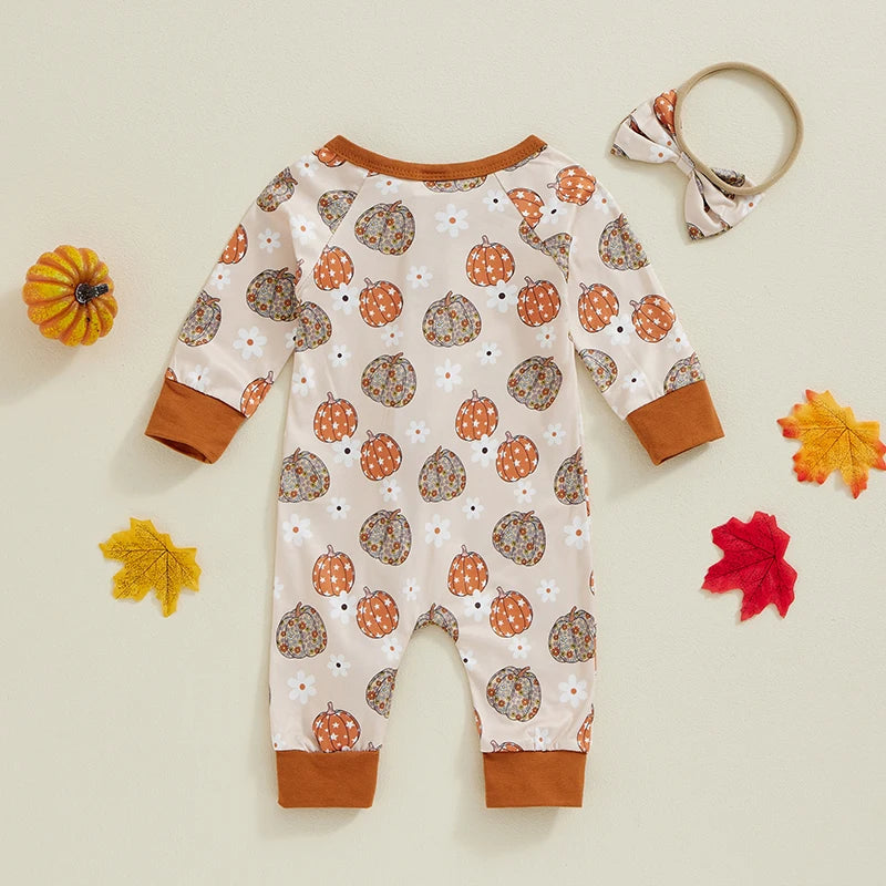 2-Piece Halloween Outfits! Girl’s Long Sleeve Pumpkin, Flower, Onesies & Headband Sets