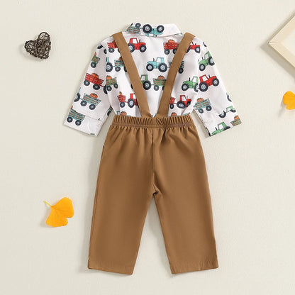 2-Piece Halloween Outfits! Boy’s Long Sleeve Pumpkin Rompers, Suspender Pants & Bow-Tie Sets