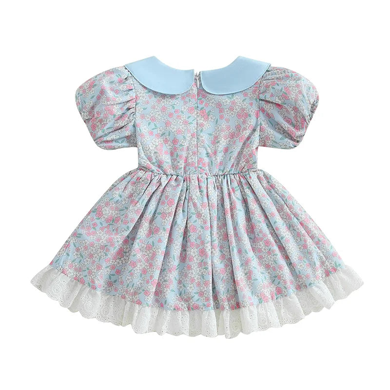 Girl's Floral Rabbit Embroidered Lace Ruffled Easter Dresses