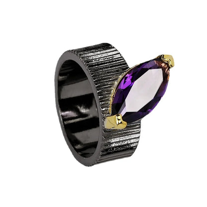 3-piece Purple Zircon Black & Gold Style Rings, Necklace & Earrings Sets