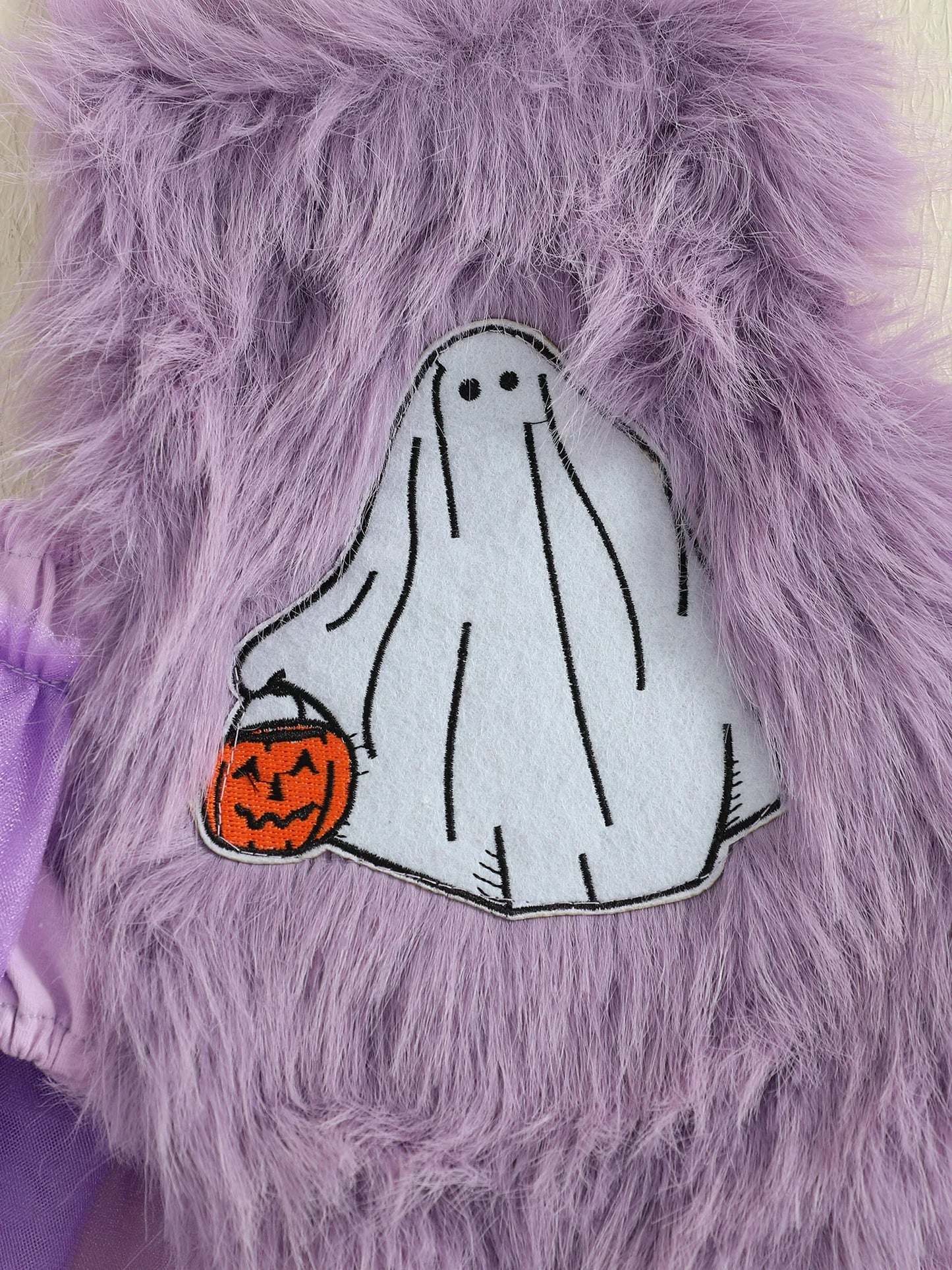2-Piece Baby Girl's Furry Ghost Embroidered Halloween Halter Dresses with Leg Warmers
