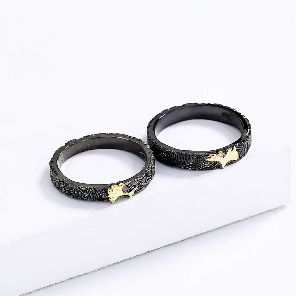 2-Piece Vintage Black & Gold Style Leaf Rings