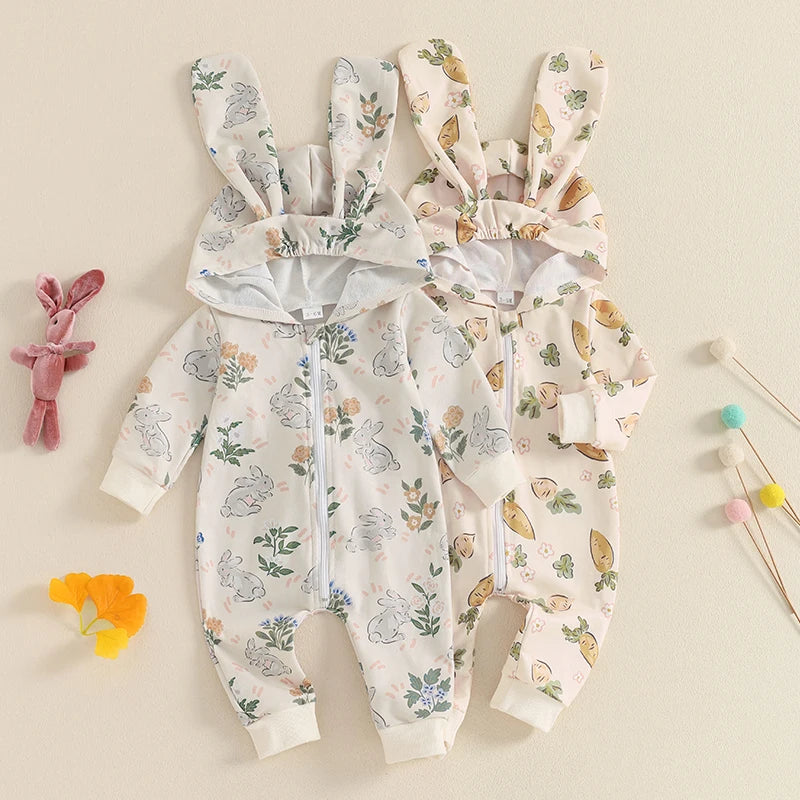 Girl's & Boy's Easter Carrot/Rabbit Hooded Jumpsuits