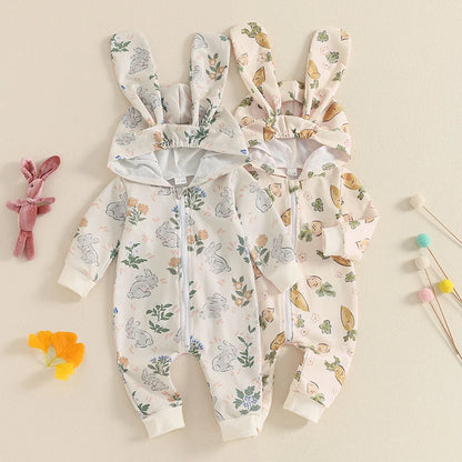 Girl's & Boy's Easter Carrot/Rabbit Hooded Jumpsuits